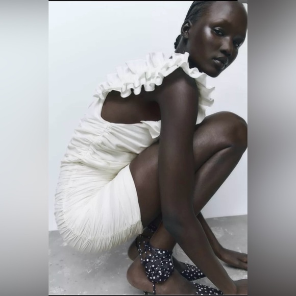 Zara Off White Drapped Linen Blend Women Dress - Picture 5 of 10